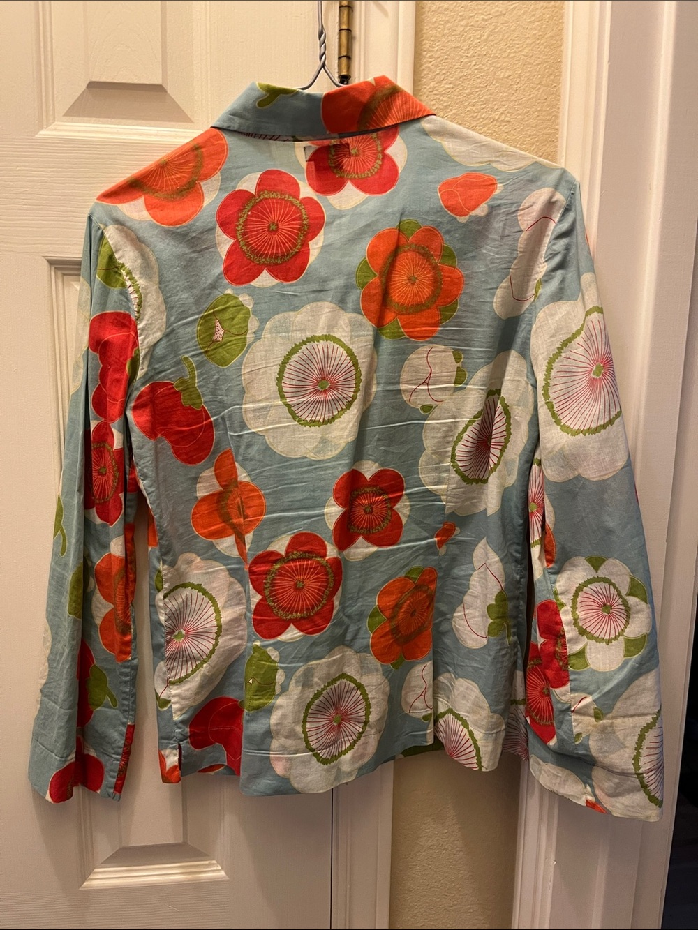 Anthropology Floral Button down Shirt - Blue with Red & Orange Flowers Odille - Picture 3 of 5